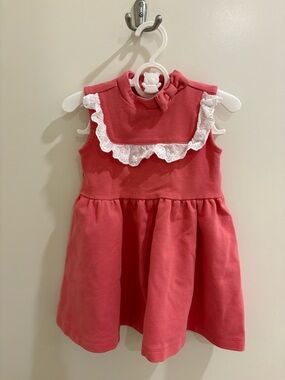 Janie & Jack | Coral Pink Sleeveless Baby Dress with White Lace Trim